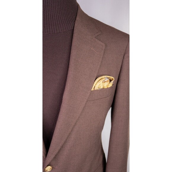 Stafford Two Gold Tone Button Blazer Jacket Brown 41R Sport Coat Solid Wool - Picture 4 of 14